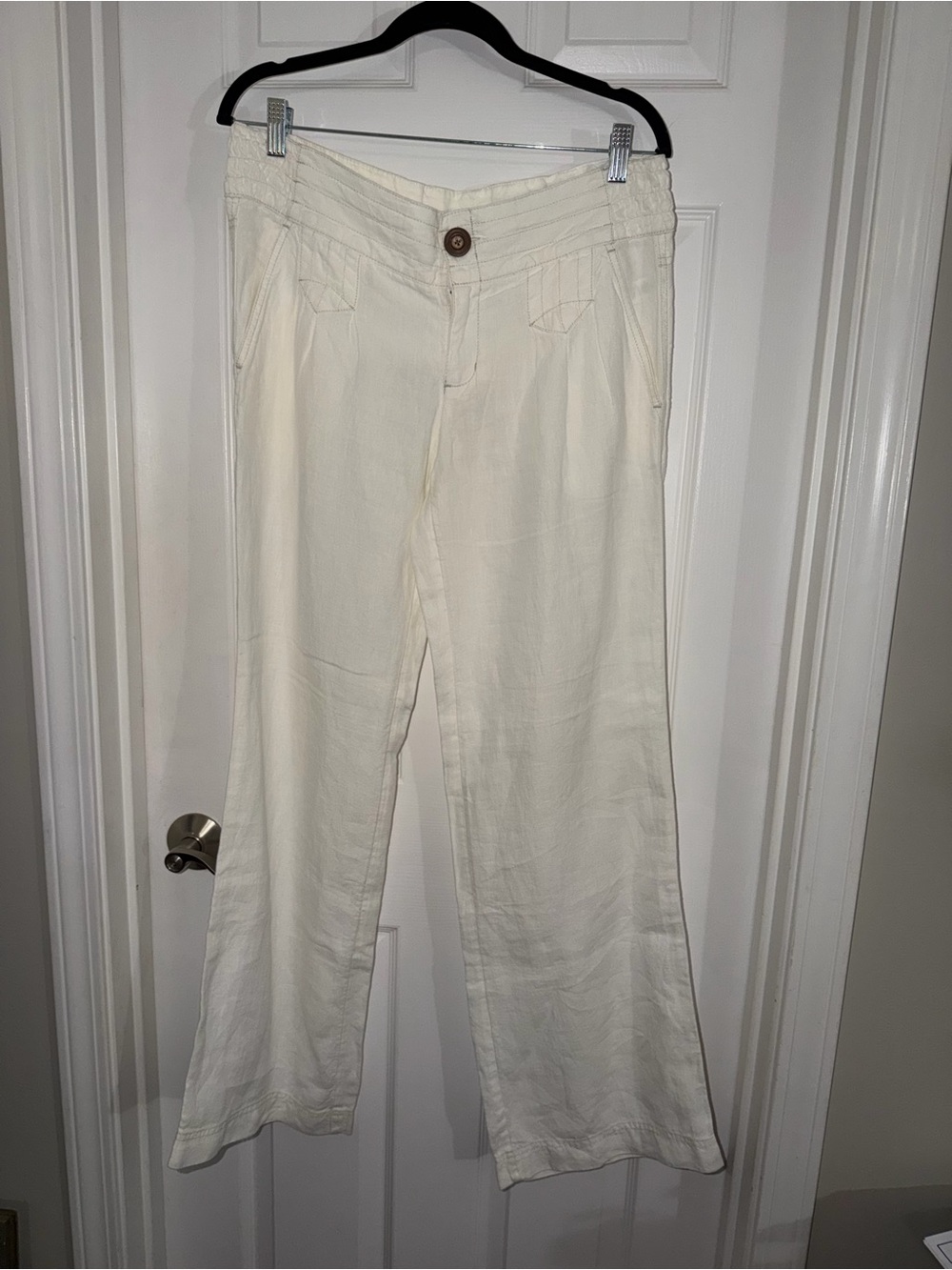 Athleta White Wide-Leg Linen-Blend Pants